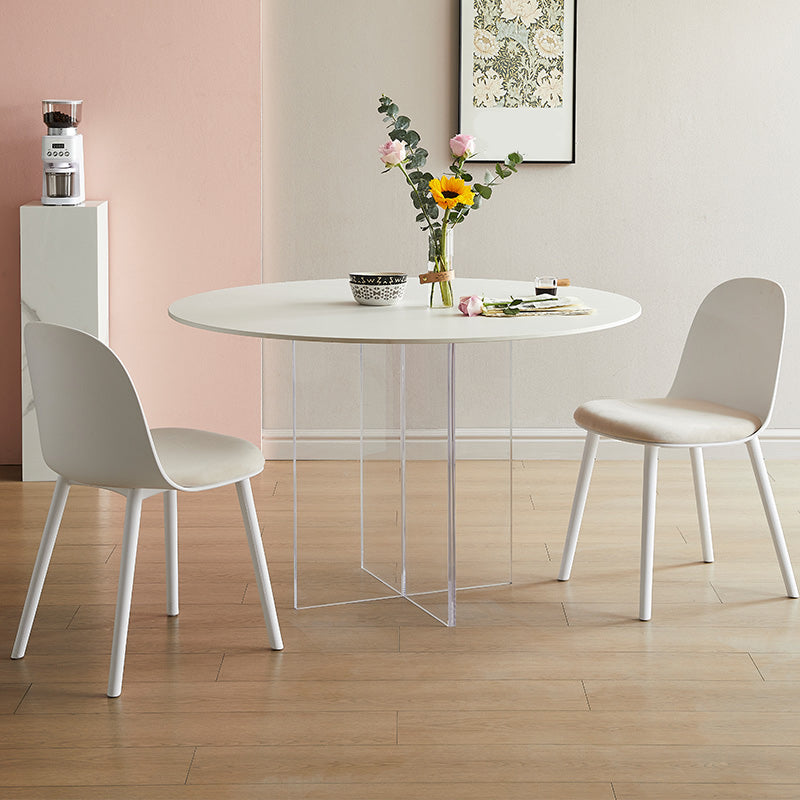 Modern Dining Set 1/3/4/5 Pcs Round Dining Table with Side Chairs in White Clearhalo 'Dining Room Sets' 'Dining Tables & Seating' 'dining_room_set' 'furn' 'furn_dining_room_set' 'Furniture' 'Kitchen & Dining Furniture' 5691718