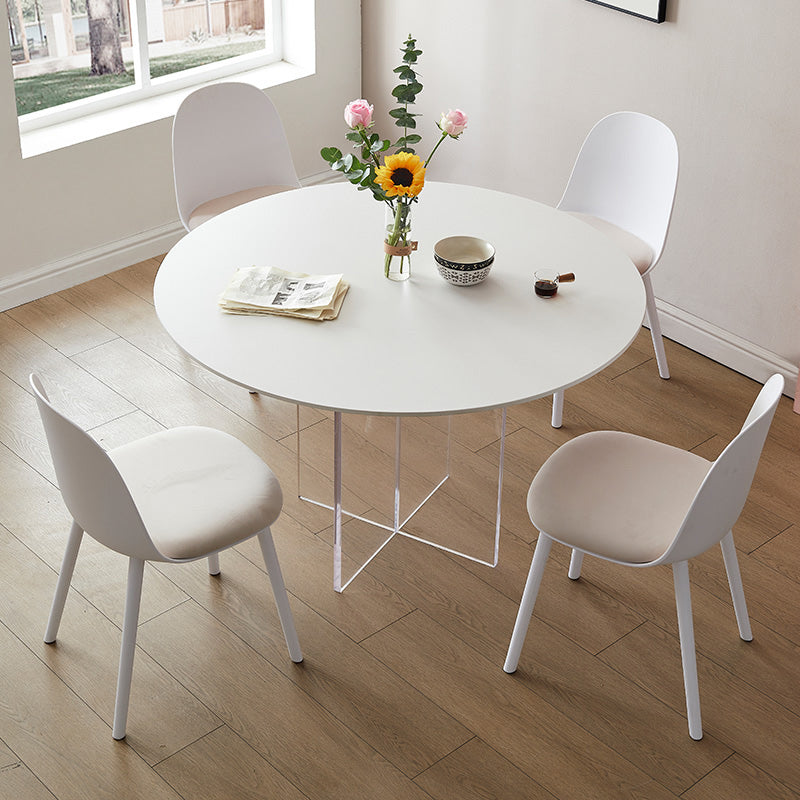 Modern Dining Set 1/3/4/5 Pcs Round Dining Table with Side Chairs in White 5 Pieces: Table, 4 Chairs Clearhalo 'Dining Room Sets' 'Dining Tables & Seating' 'dining_room_set' 'furn' 'furn_dining_room_set' 'Furniture' 'Kitchen & Dining Furniture' 5691721