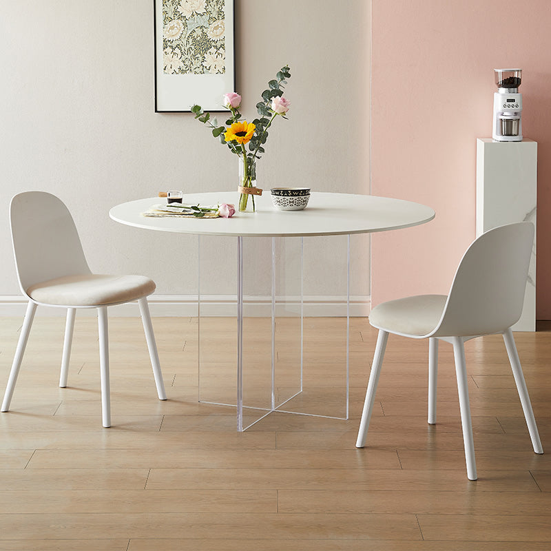 Modern Dining Set 1/3/4/5 Pcs Round Dining Table with Side Chairs in White 3 Pieces: Table, 2 White Chairs Clearhalo 'Dining Room Sets' 'Dining Tables & Seating' 'dining_room_set' 'furn' 'furn_dining_room_set' 'Furniture' 'Kitchen & Dining Furniture' 5691722