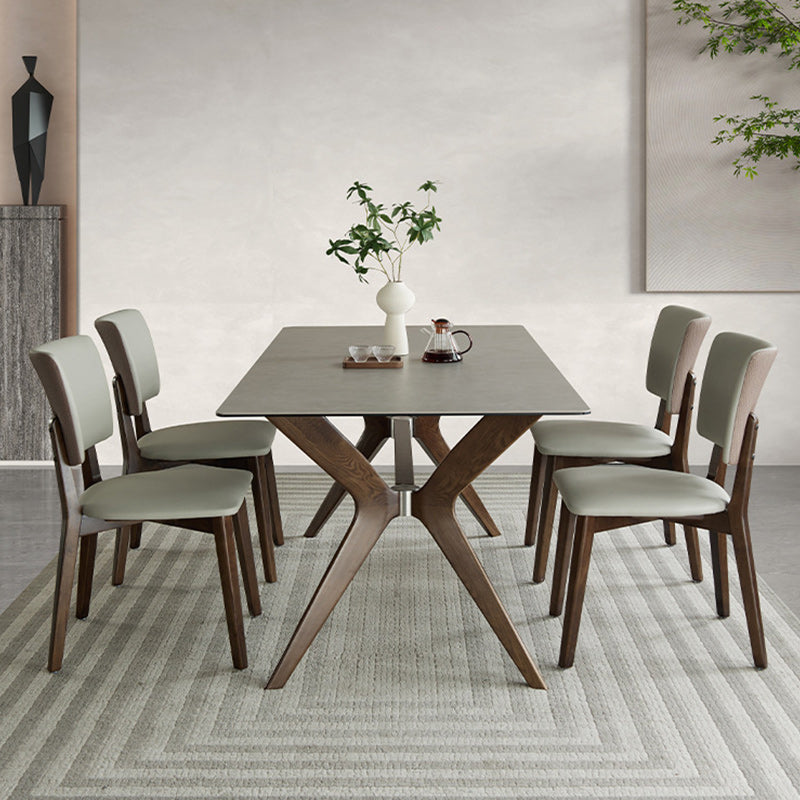 Modern Sintered Stone Dining Set Rectangle 1/2/5/7 Pieces Dining Room Table Set in Grey Clearhalo 'Dining Room Sets' 'Dining Tables & Seating' 'dining_room_set' 'furn' 'furn_dining_room_set' 'Furniture' 'Kitchen & Dining Furniture' 5691738