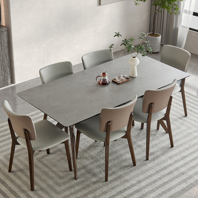 Modern Sintered Stone Dining Set Rectangle 1/2/5/7 Pieces Dining Room Table Set in Grey 7 Pieces: Table, 6 Chairs Clearhalo 'Dining Room Sets' 'Dining Tables & Seating' 'dining_room_set' 'furn' 'furn_dining_room_set' 'Furniture' 'Kitchen & Dining Furniture' 5691739