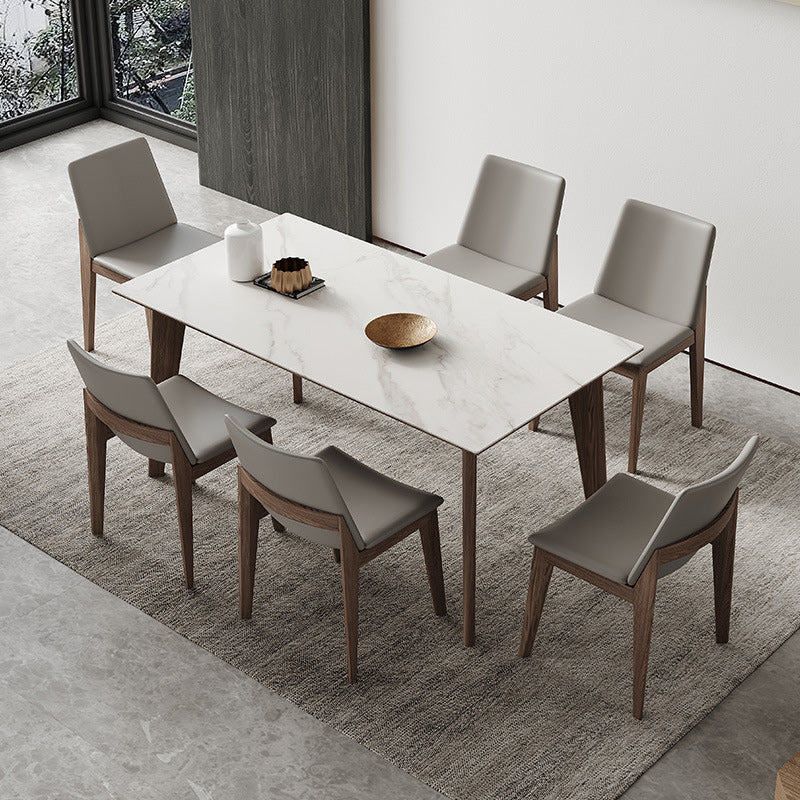 Modern Sintered Stone Top Dining Set Rectangle 1/4/5/7 Pieces Dinette Table Set in Grey 7 Pieces: Table, 6 Chairs Clearhalo 'Dining Room Sets' 'Dining Tables & Seating' 'dining_room_set' 'furn' 'furn_dining_room_set' 'Furniture' 'Kitchen & Dining Furniture' 5691805