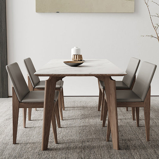 モダンな焼結石トップダイニングセット長方形1/4/5/7ピース灰色でセット