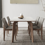 モダンな焼結石トップダイニングセット長方形1/4/5/7ピース灰色でセット