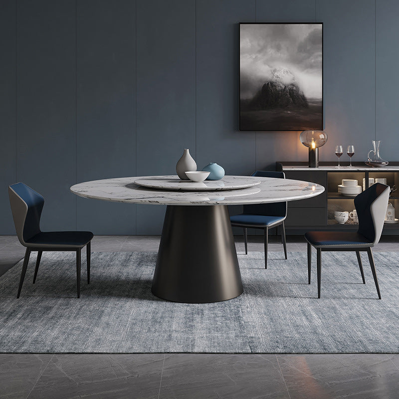 Contemporary Stone Round Dining Set 1/4/7/11 Pieces Turntable Dining Furniture for Home 4 Pieces: Table, 3 Chairs Clearhalo 'Dining Room Sets' 'Dining Tables & Seating' 'dining_room_set' 'furn' 'furn_dining_room_set' 'Furniture' 'Kitchen & Dining Furniture' 5691822
