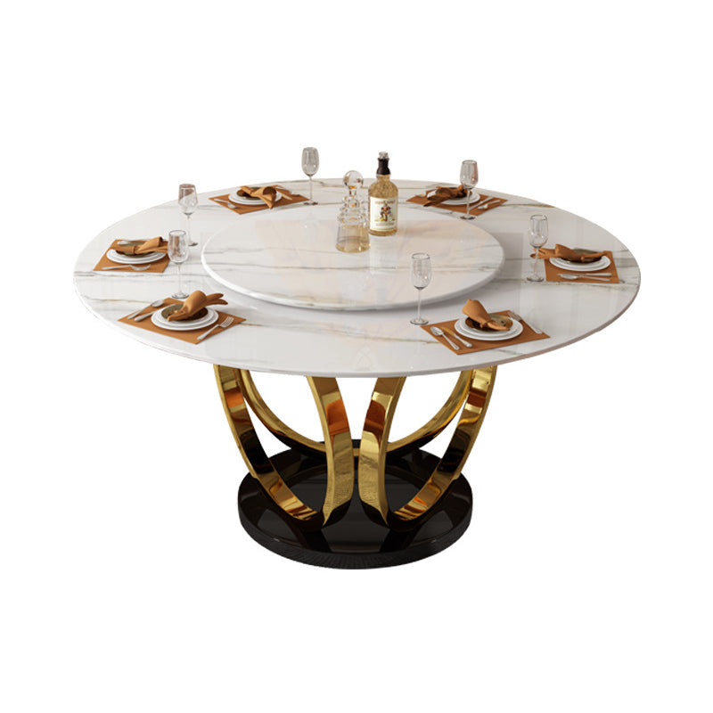 Contemporary Round Turntable Faux Leather Dining Set Stone 1/4/7 Pieces Dining Furniture White 53"L x 53"W Clearhalo 'Dining Room Sets' 'Dining Tables & Seating' 'dining_room_set' 'furn' 'furn_dining_room_set' 'Furniture' 'Kitchen & Dining Furniture' 5691864