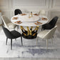 Contemporary Round Turntable Faux Leather Dining Set Stone 1/4/7 Pieces Dining Furniture 7 Pieces: Table, 3 White Chairs +3 Black Chairs Clearhalo 'Dining Room Sets' 'Dining Tables & Seating' 'dining_room_set' 'furn' 'furn_dining_room_set' 'Furniture' 'Kitchen & Dining Furniture' 5691868