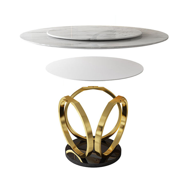 Contemporary Round Turntable Faux Leather Dining Set Stone 1/4/7 Pieces Dining Furniture Clearhalo 'Dining Room Sets' 'Dining Tables & Seating' 'dining_room_set' 'furn' 'furn_dining_room_set' 'Furniture' 'Kitchen & Dining Furniture' 5691873