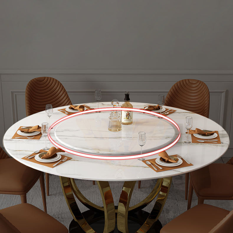 Contemporary Round Turntable Faux Leather Dining Set Stone 1/4/7 Pieces Dining Furniture Clearhalo 'Dining Room Sets' 'Dining Tables & Seating' 'dining_room_set' 'furn' 'furn_dining_room_set' 'Furniture' 'Kitchen & Dining Furniture' 5691874