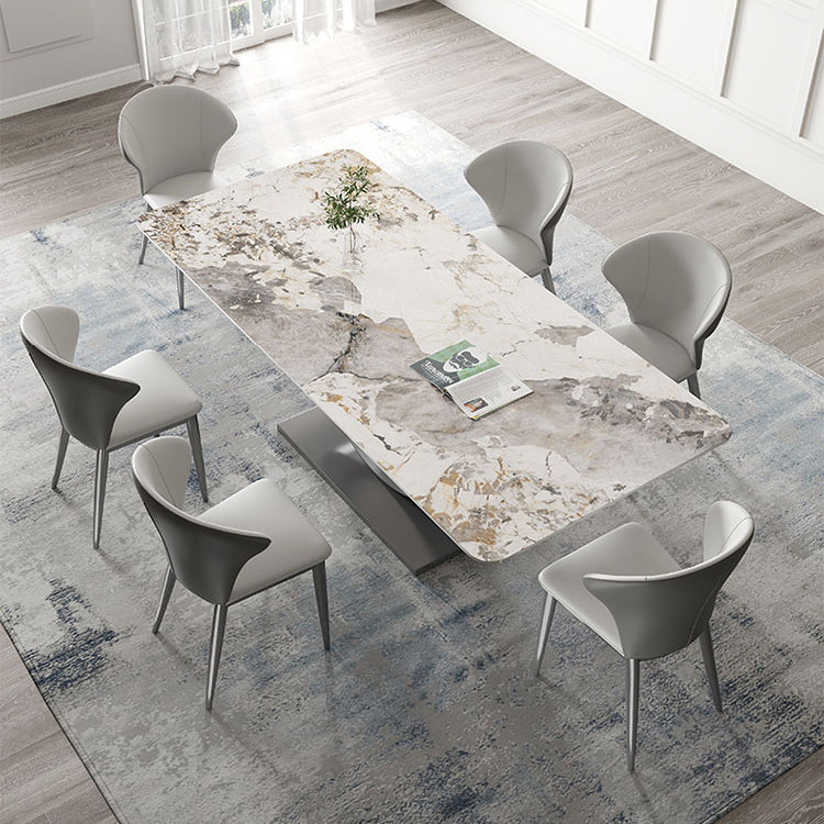Modern Style Sintered Stone Rectangle Table Set 1/4/5/7 Pieces Dining Set 7 Pieces: Table, 6 Chairs Clearhalo 'Dining Room Sets' 'Dining Tables & Seating' 'dining_room_set' 'furn' 'furn_dining_room_set' 'Furniture' 'Kitchen & Dining Furniture' 5691935