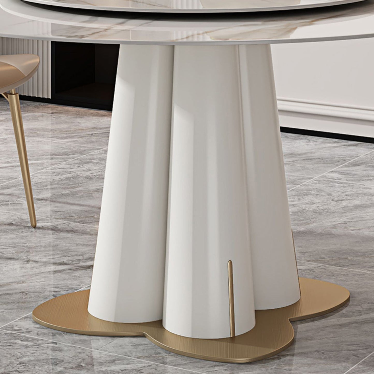 Ronde tafelset van gesinterde steen in Scandinavische stijl, 1/3/5/6/7-delige eetset