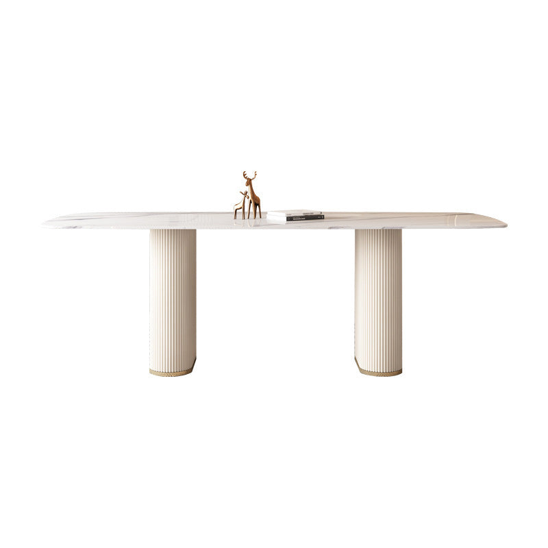 Nordic Style Sintered Stone Rectangle Table Set 1/4/5/7 Pieces Set White 70.9"L x 35.4"W Clearhalo 'Dining Room Sets' 'Dining Tables & Seating' 'dining_room_set' 'furn' 'furn_dining_room_set' 'Furniture' 'Kitchen & Dining Furniture' 5692109