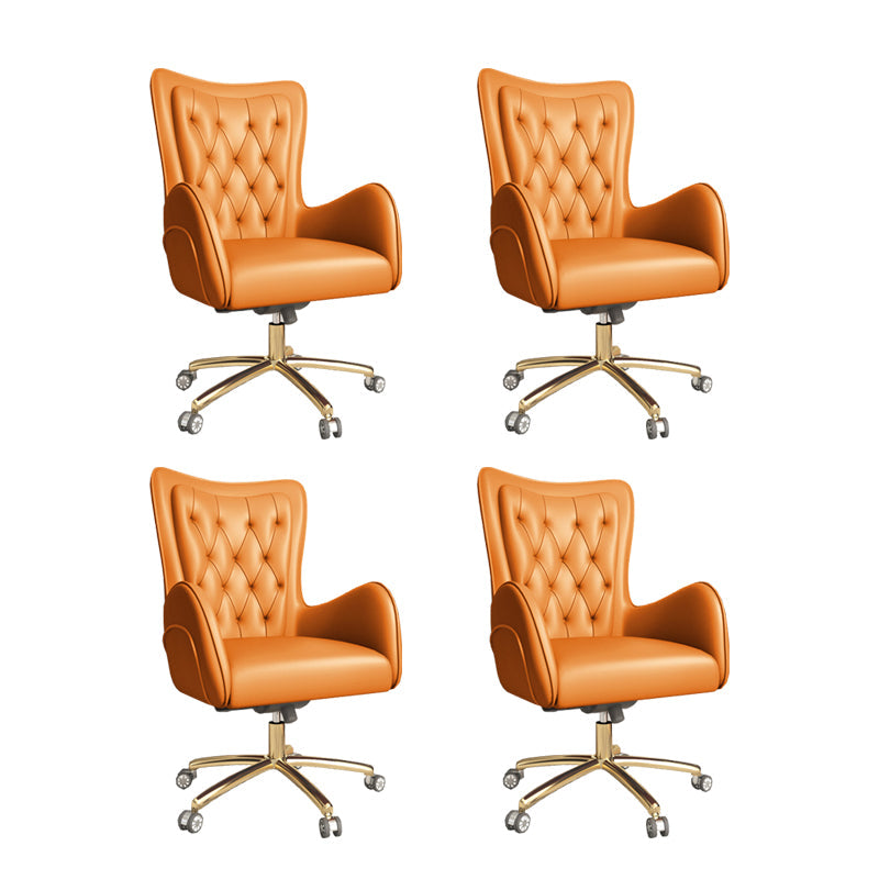 Fixed Arm Leather Office Chair High Back Upholstered Desk Chair with Steel Base Orange 4 Piece Set Casters Included Clearhalo 'furn' 'furn_office_chair' 'Furniture' 'Office Chairs' 'Office Furniture' 'office_chair' 5692157