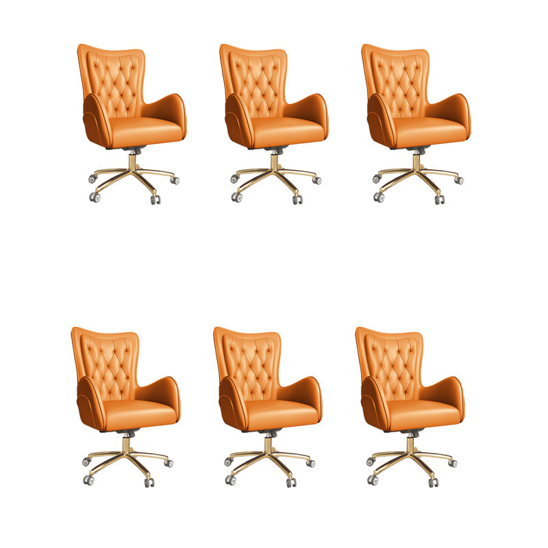 Fixed Arm Leather Office Chair High Back Upholstered Desk Chair with Steel Base Orange 6 Piece Set Casters Included Clearhalo 'furn' 'furn_office_chair' 'Furniture' 'Office Chairs' 'Office Furniture' 'office_chair' 5692160