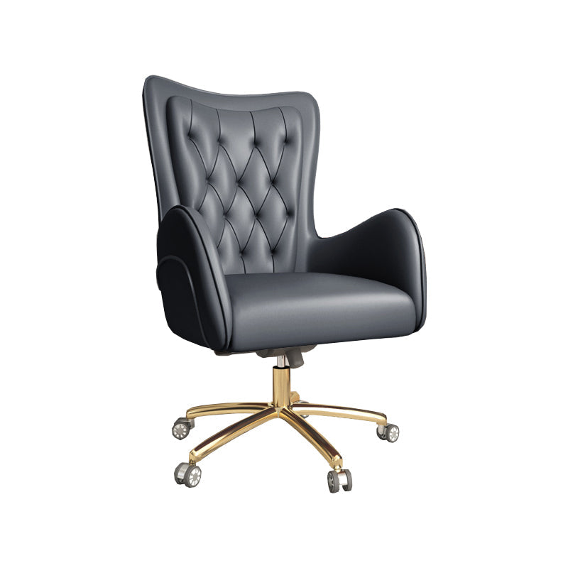 Fixed Arm Leather Office Chair High Back Upholstered Desk Chair with Steel Base Black 1 Piece Casters Included Clearhalo 'furn' 'furn_office_chair' 'Furniture' 'Office Chairs' 'Office Furniture' 'office_chair' 5692163