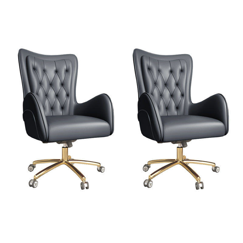 Fixed Arm Leather Office Chair High Back Upholstered Desk Chair with Steel Base Black 2 Piece Set Casters Included Clearhalo 'furn' 'furn_office_chair' 'Furniture' 'Office Chairs' 'Office Furniture' 'office_chair' 5692166