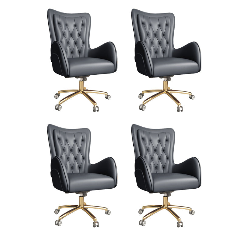 Fixed Arm Leather Office Chair High Back Upholstered Desk Chair with Steel Base Black 4 Piece Set Casters Included Clearhalo 'furn' 'furn_office_chair' 'Furniture' 'Office Chairs' 'Office Furniture' 'office_chair' 5692168