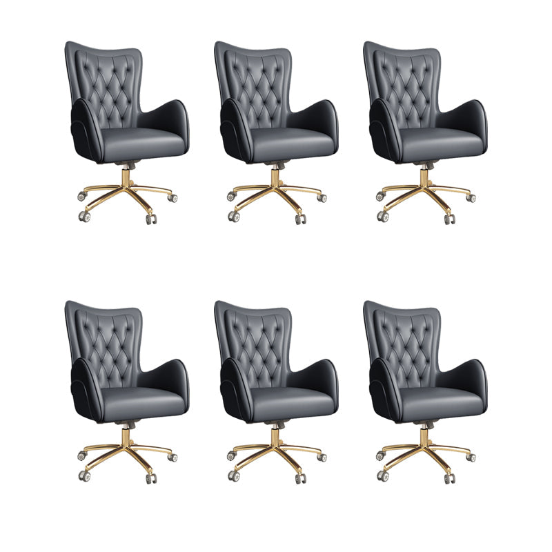 Fixed Arm Leather Office Chair High Back Upholstered Desk Chair with Steel Base Black 6 Piece Set Casters Included Clearhalo 'furn' 'furn_office_chair' 'Furniture' 'Office Chairs' 'Office Furniture' 'office_chair' 5692170