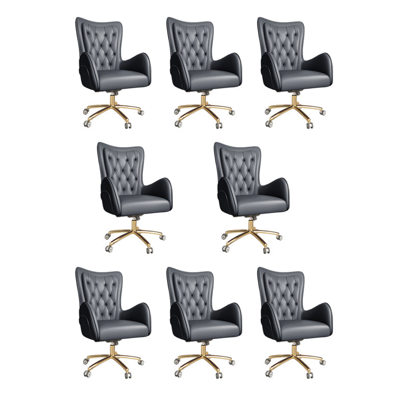 Fixed Arm Leather Office Chair High Back Upholstered Desk Chair with Steel Base Black 8 Piece Set Casters Included Clearhalo 'furn' 'furn_office_chair' 'Furniture' 'Office Chairs' 'Office Furniture' 'office_chair' 5692172