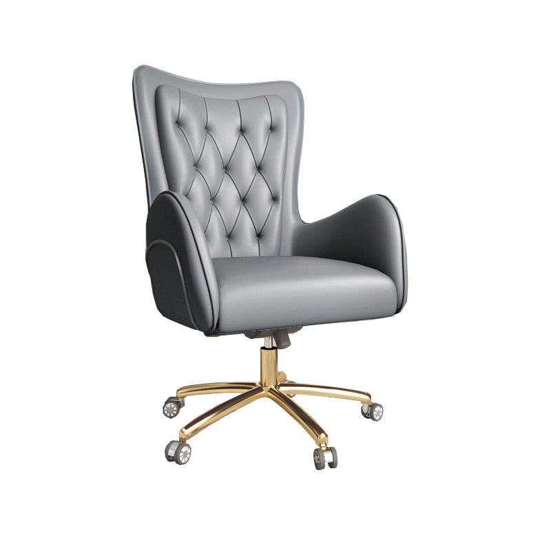 Fixed Arm Leather Office Chair High Back Upholstered Desk Chair with Steel Base Dark Gray 1 Piece Casters Included Clearhalo 'furn' 'furn_office_chair' 'Furniture' 'Office Chairs' 'Office Furniture' 'office_chair' 5692173