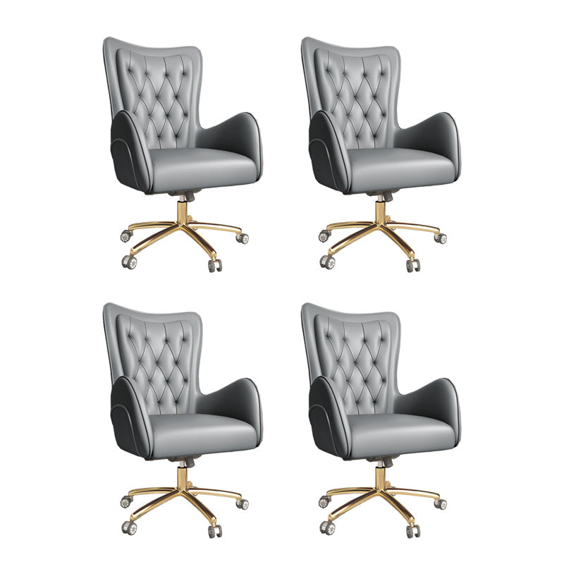 Fixed Arm Leather Office Chair High Back Upholstered Desk Chair with Steel Base Dark Gray 4 Piece Set Casters Included Clearhalo 'furn' 'furn_office_chair' 'Furniture' 'Office Chairs' 'Office Furniture' 'office_chair' 5692175