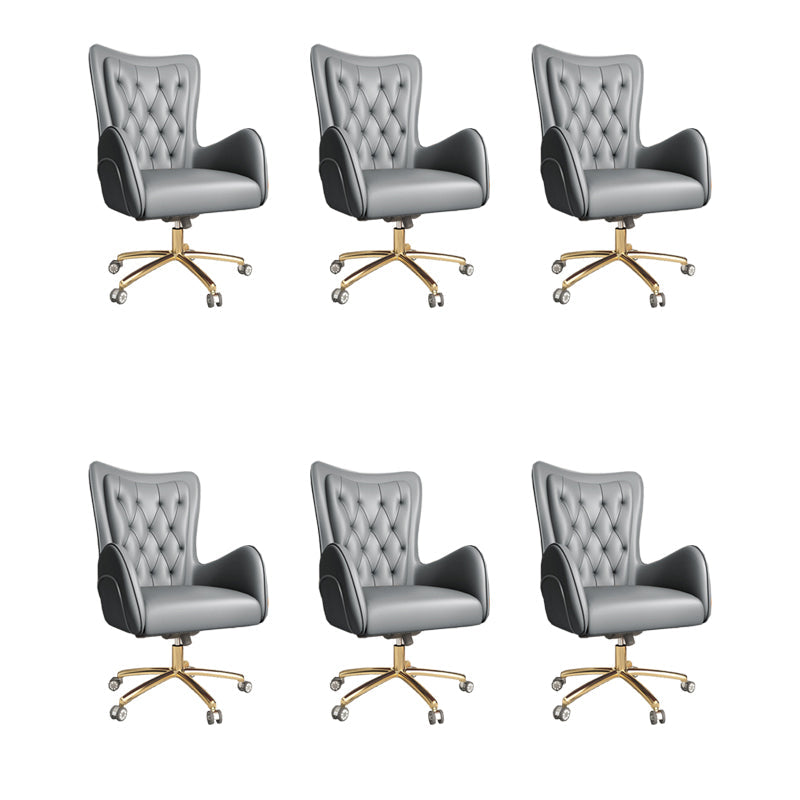 Fixed Arm Leather Office Chair High Back Upholstered Desk Chair with Steel Base Dark Gray 6 Piece Set Casters Included Clearhalo 'furn' 'furn_office_chair' 'Furniture' 'Office Chairs' 'Office Furniture' 'office_chair' 5692176