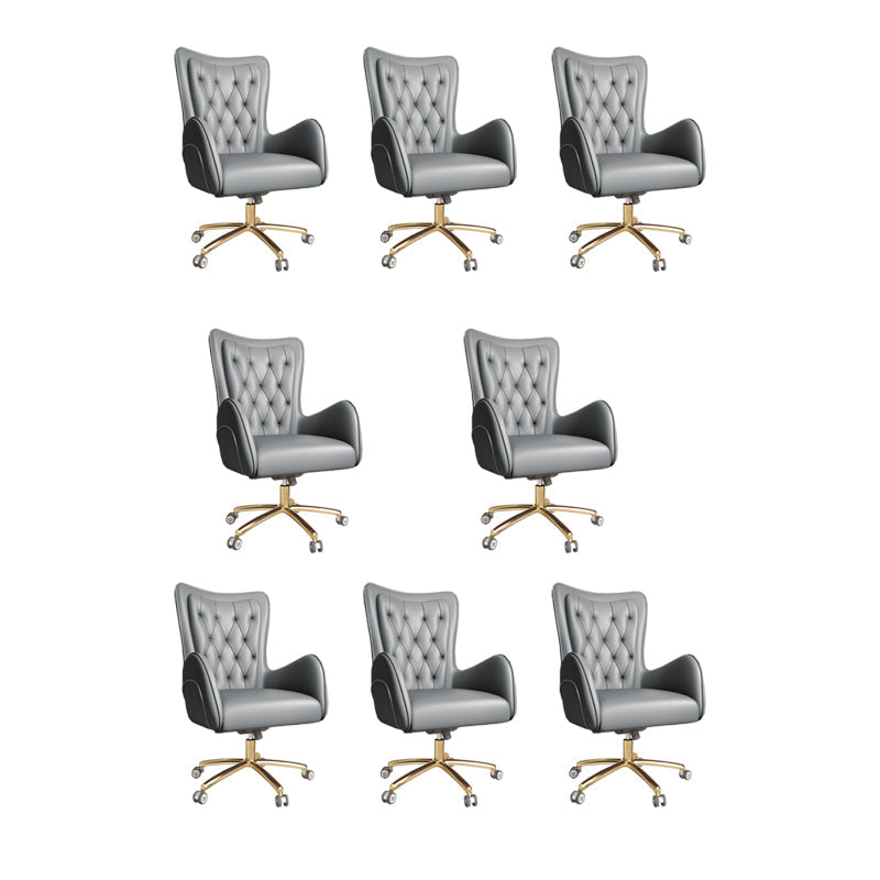 Fixed Arm Leather Office Chair High Back Upholstered Desk Chair with Steel Base Dark Gray 8 Piece Set Casters Included Clearhalo 'furn' 'furn_office_chair' 'Furniture' 'Office Chairs' 'Office Furniture' 'office_chair' 5692177
