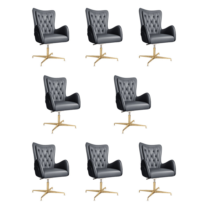 Fixed Arm Leather Office Chair High Back Upholstered Desk Chair with Steel Base Black 8 Piece Set Casters Not Included Clearhalo 'furn' 'furn_office_chair' 'Furniture' 'Office Chairs' 'Office Furniture' 'office_chair' 5692182