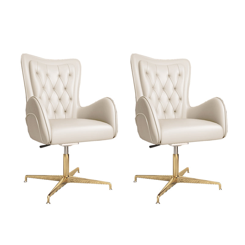 Fixed Arm Leather Office Chair High Back Upholstered Desk Chair with Steel Base Off-White 2 Piece Set Casters Not Included Clearhalo 'furn' 'furn_office_chair' 'Furniture' 'Office Chairs' 'Office Furniture' 'office_chair' 5692189