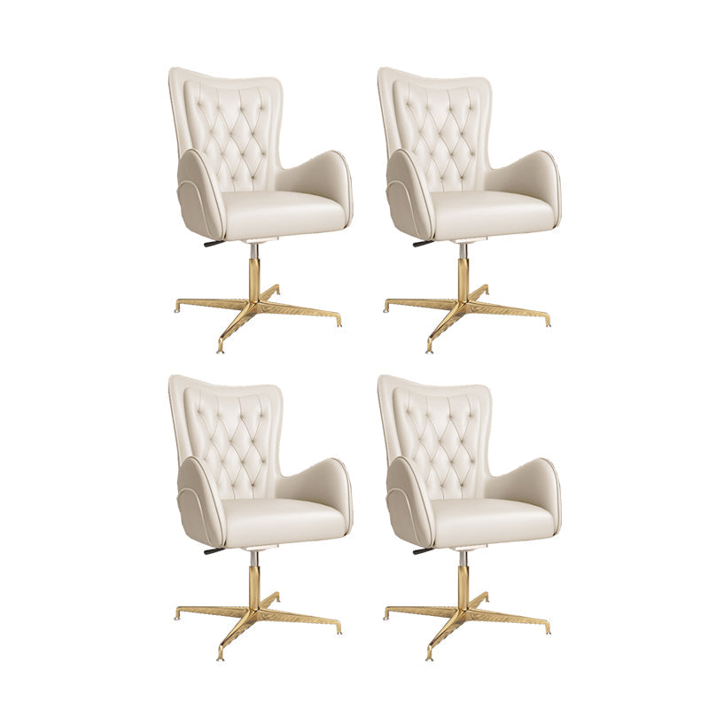 Fixed Arm Leather Office Chair High Back Upholstered Desk Chair with Steel Base Off-White 4 Piece Set Casters Not Included Clearhalo 'furn' 'furn_office_chair' 'Furniture' 'Office Chairs' 'Office Furniture' 'office_chair' 5692190