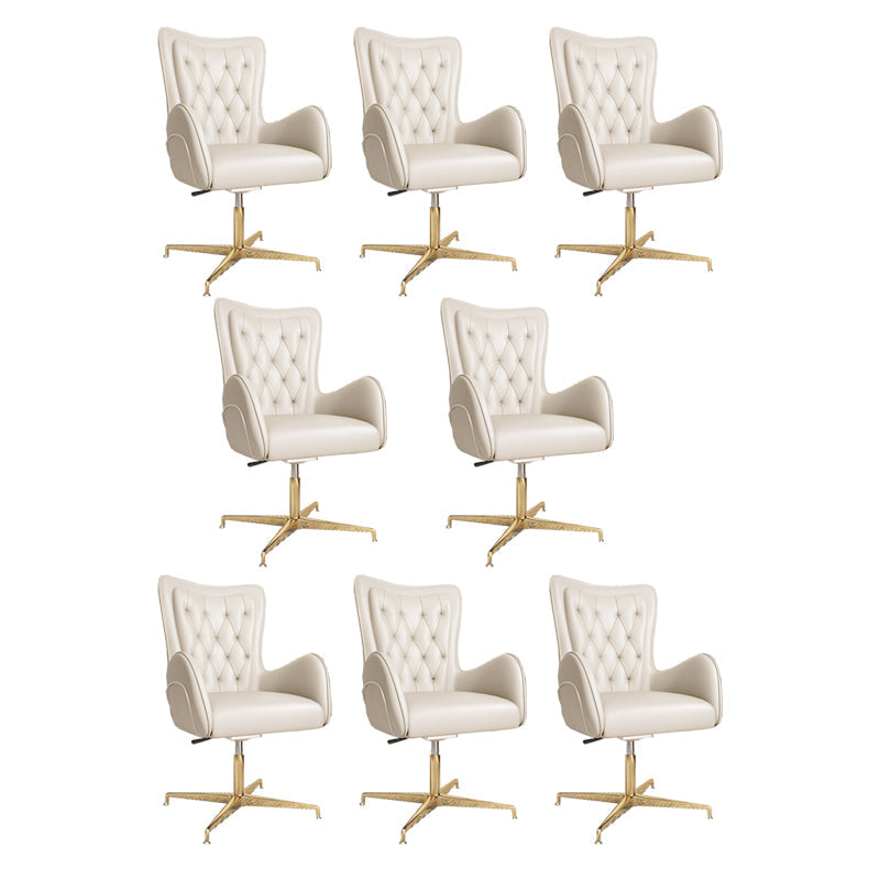 Fixed Arm Leather Office Chair High Back Upholstered Desk Chair with Steel Base Off-White 8 Piece Set Casters Not Included Clearhalo 'furn' 'furn_office_chair' 'Furniture' 'Office Chairs' 'Office Furniture' 'office_chair' 5692192