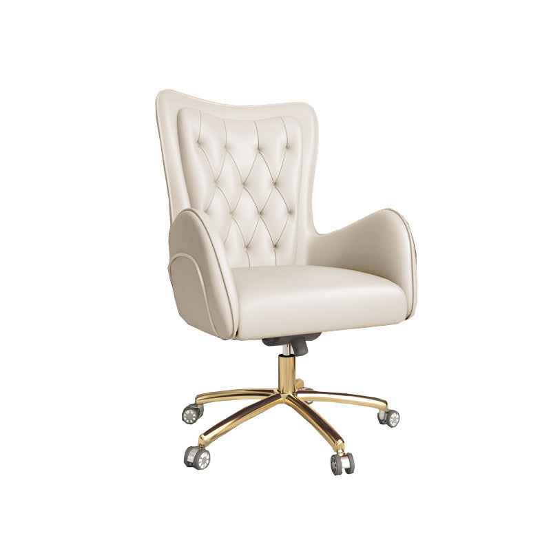 Fixed Arm Leather Office Chair High Back Upholstered Desk Chair with Steel Base Off-White 1 Piece Casters Included Clearhalo 'furn' 'furn_office_chair' 'Furniture' 'Office Chairs' 'Office Furniture' 'office_chair' 5692203