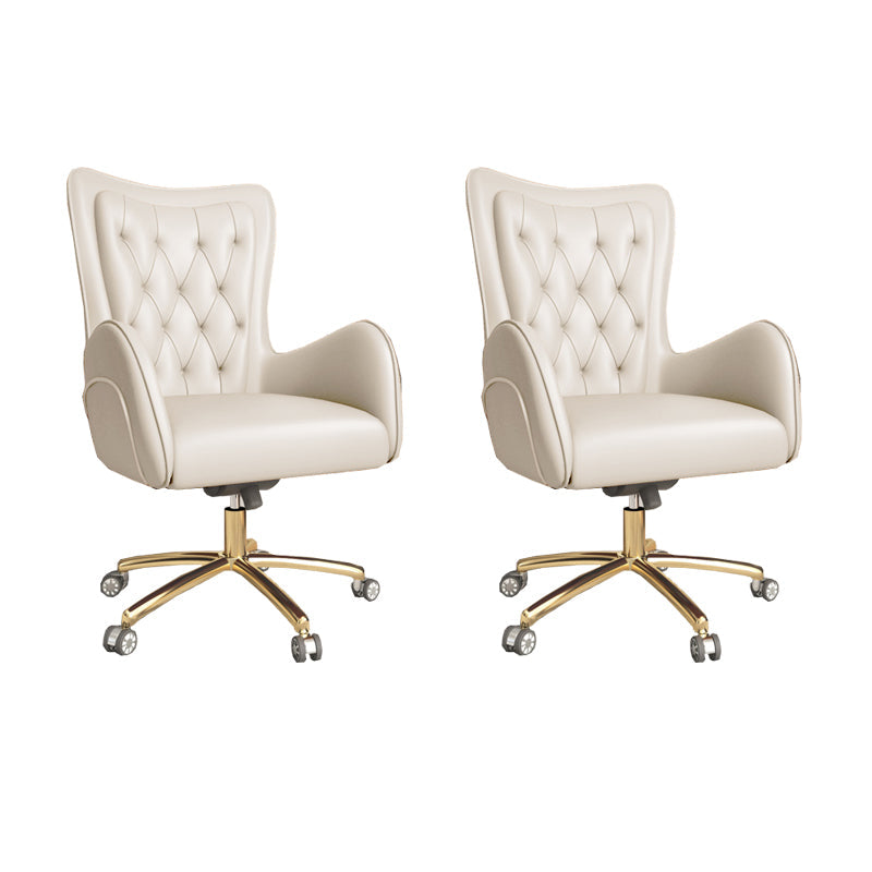 Fixed Arm Leather Office Chair High Back Upholstered Desk Chair with Steel Base Off-White 2 Piece Set Casters Included Clearhalo 'furn' 'furn_office_chair' 'Furniture' 'Office Chairs' 'Office Furniture' 'office_chair' 5692204