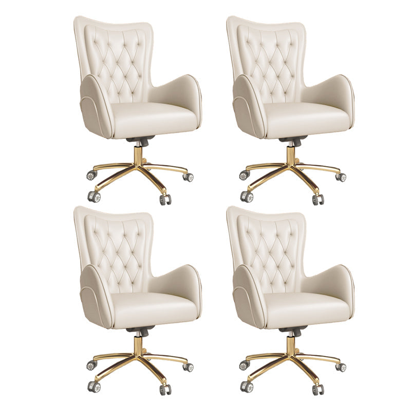 Fixed Arm Leather Office Chair High Back Upholstered Desk Chair with Steel Base Off-White 4 Piece Set Casters Included Clearhalo 'furn' 'furn_office_chair' 'Furniture' 'Office Chairs' 'Office Furniture' 'office_chair' 5692205