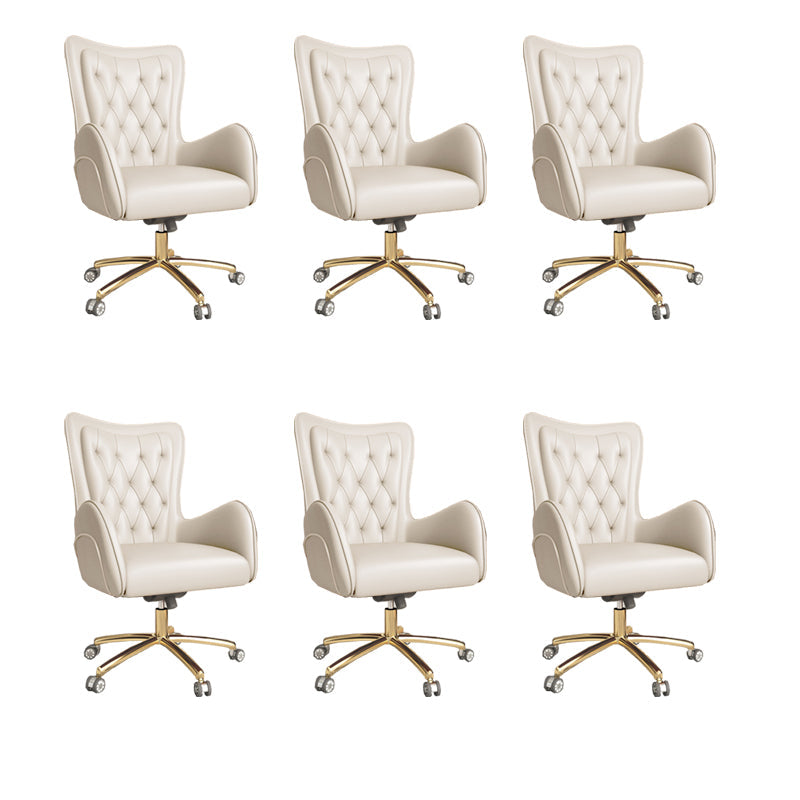 Fixed Arm Leather Office Chair High Back Upholstered Desk Chair with Steel Base Off-White 6 Piece Set Casters Included Clearhalo 'furn' 'furn_office_chair' 'Furniture' 'Office Chairs' 'Office Furniture' 'office_chair' 5692206