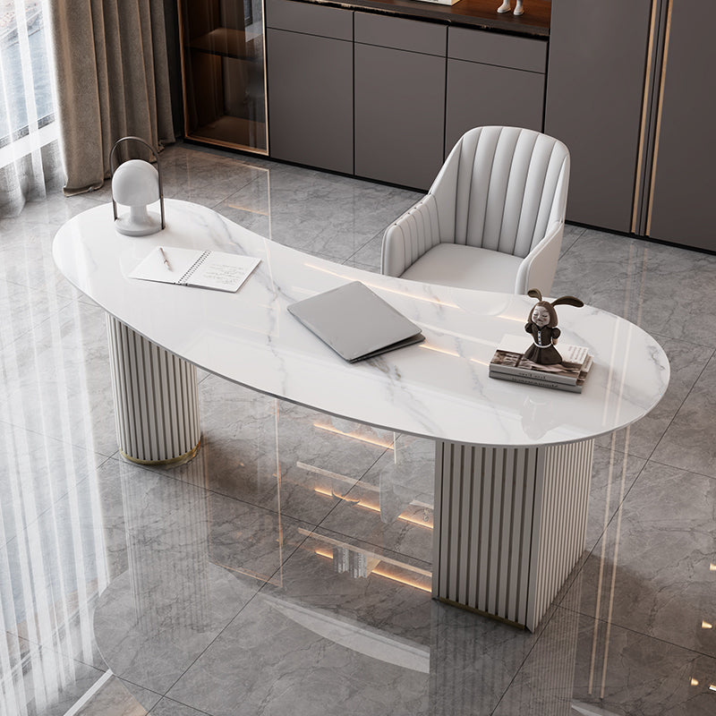 Unconventional Shape Office Desk Pedestal Glam Writing Desk in White 47.2"L x 31.5"W x 29.5"H Clearhalo 'furn' 'furn_office_desk' 'Furniture' 'Office Desks' 'Office Furniture' 'office_desk' 5692230