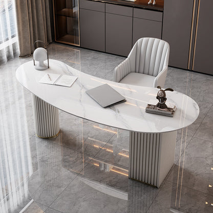 Unconventional Shape Office Desk Pedestal Glam Writing Desk in White 47.2"L x 31.5"W x 29.5"H Clearhalo 'furn' 'furn_office_desk' 'Furniture' 'Office Desks' 'Office Furniture' 'office_desk' 5692230