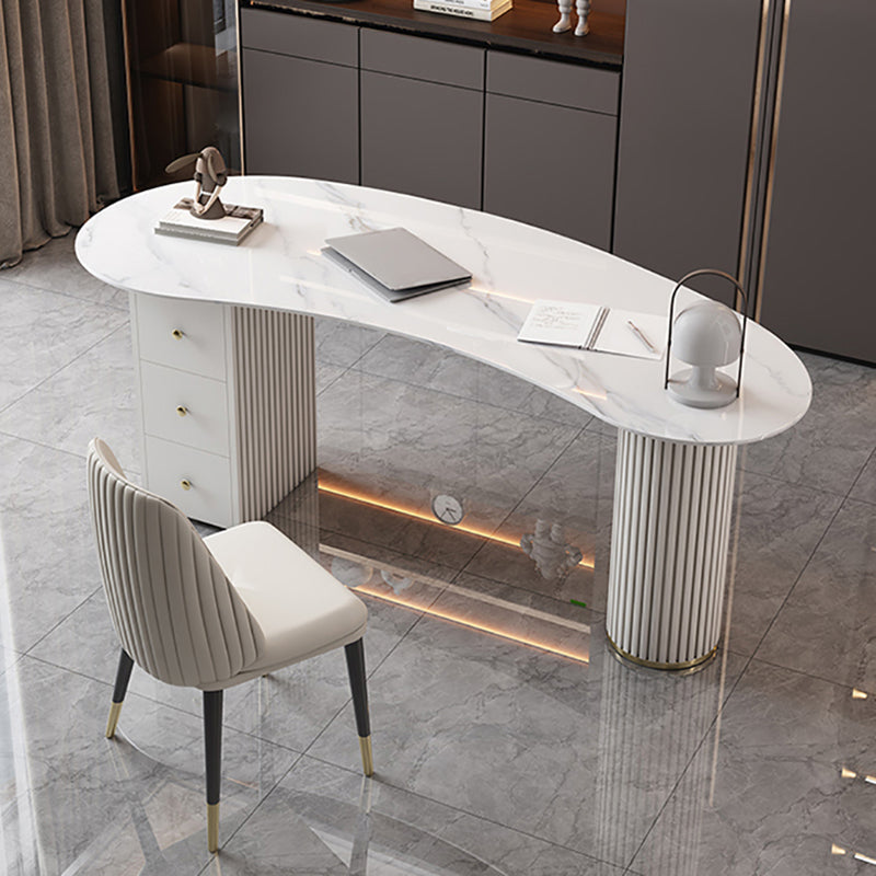 Unconventional Shape Office Desk Pedestal Glam Writing Desk in White Clearhalo 'furn' 'furn_office_desk' 'Furniture' 'Office Desks' 'Office Furniture' 'office_desk' 5692237