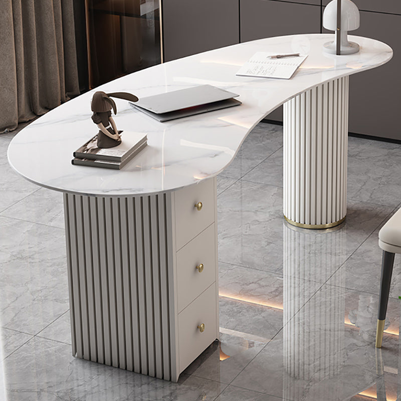 Unconventional Shape Office Desk Pedestal Glam Writing Desk in White Clearhalo 'furn' 'furn_office_desk' 'Furniture' 'Office Desks' 'Office Furniture' 'office_desk' 5692240
