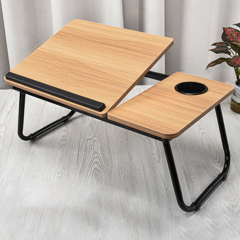 Rectangular Writing Desk Artificial Wood Top Folding Office Desk with Metal Legs Walnut Clearhalo 'furn' 'furn_office_desk' 'Furniture' 'Office Desks' 'Office Furniture' 'office_desk' 5692301