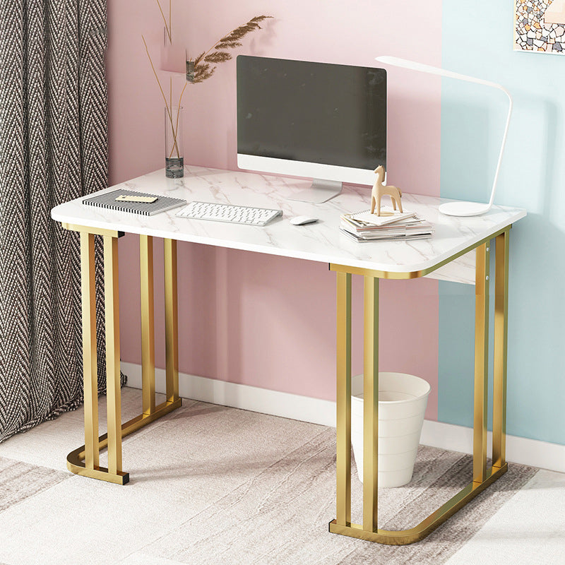 28.3 Inch Height Writing Desk Rectangular Glam Wooden Office Desk 39"L x 18"W x 28"H Marble Clearhalo 'furn' 'furn_office_desk' 'Furniture' 'Office Desks' 'Office Furniture' 'office_desk' 5692309