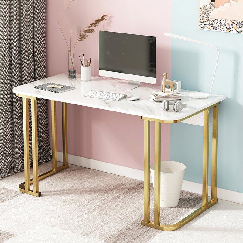 28.3 Inch Height Writing Desk Rectangular Glam Wooden Office Desk 47"L x 18"W x 28"H Marble Clearhalo 'furn' 'furn_office_desk' 'Furniture' 'Office Desks' 'Office Furniture' 'office_desk' 5692313
