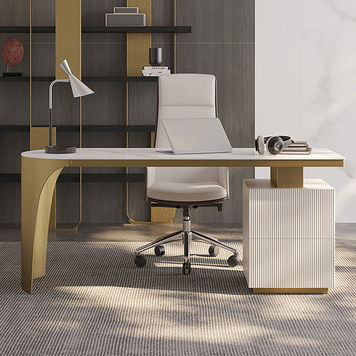 Glam Office Desk Peninsula Schreibtisch mit Chrommetallbasis