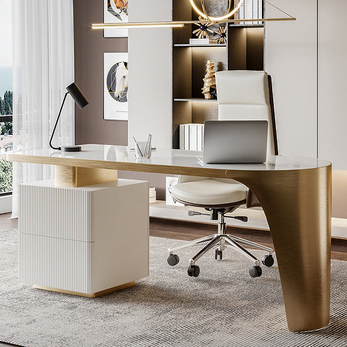 Glam Office Desk Peninsula Schreibtisch mit Chrommetallbasis