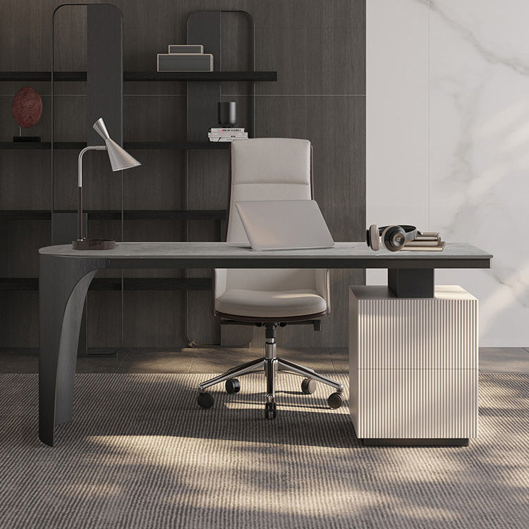 Glam Office Desk Peninsula Schreibtisch mit Chrommetallbasis