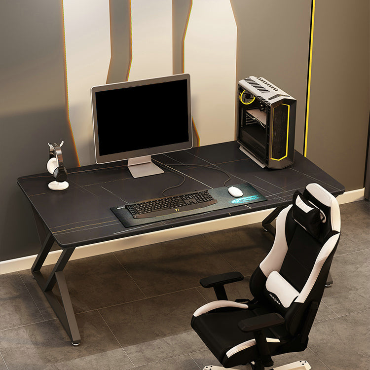 Bureau d'écriture rectangulaire noir, bureau de chambre à coucher avec pieds en métal