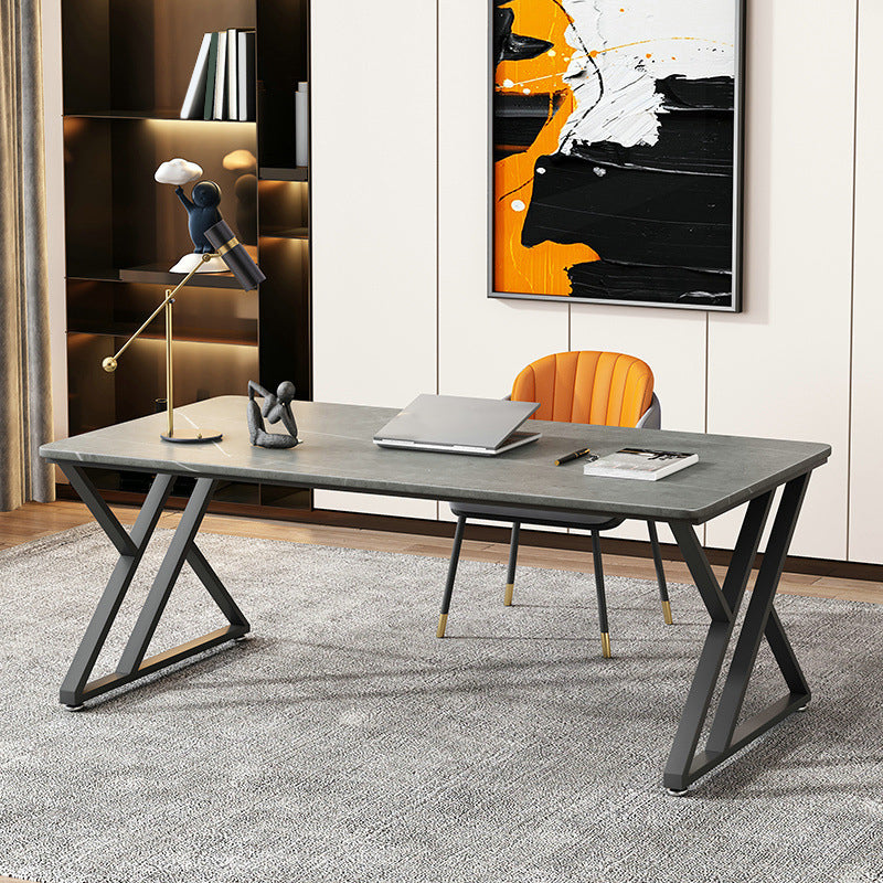 Escritorio de oficina contemporáneo escritorio de escritura gris rectangular con patas de metal