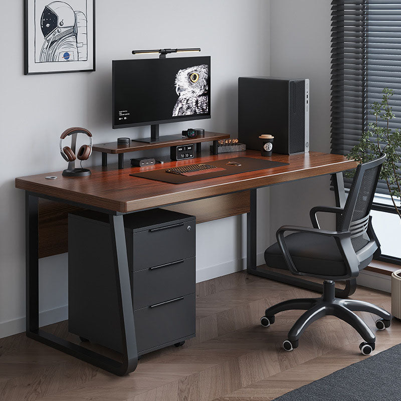 Rectangular Office Desk Wooden and Metal Writing Desk, Natural Clearhalo 'furn' 'furn_office_desk' 'Furniture' 'Office Desks' 'Office Furniture' 'office_desk' 5692444