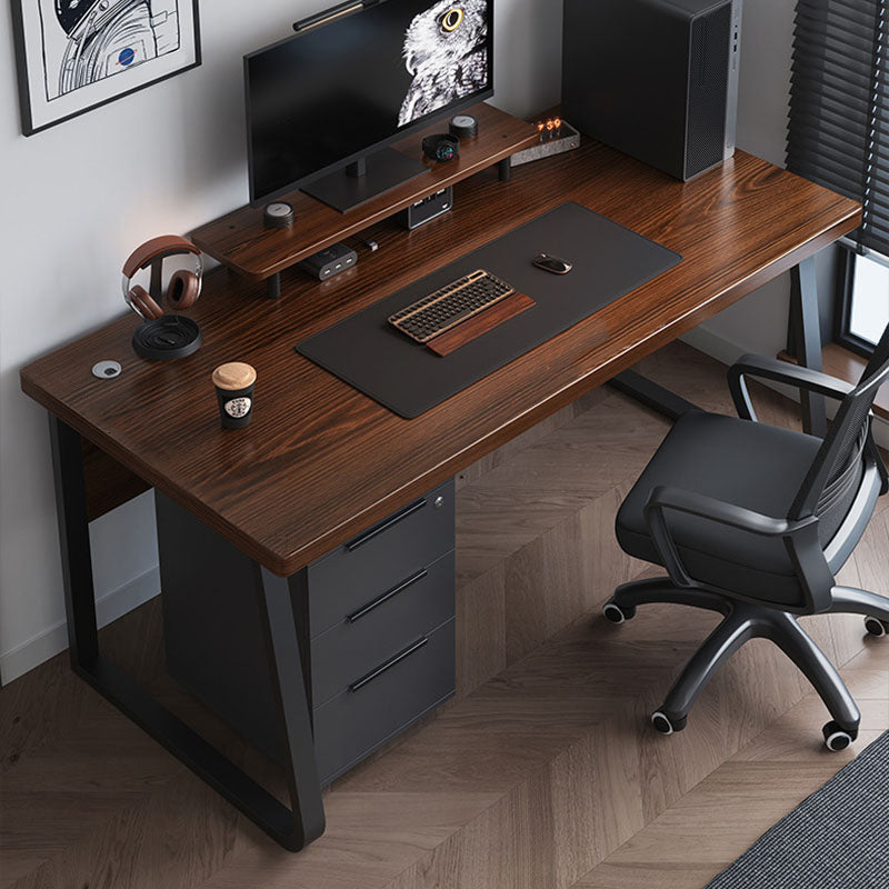 Rectangular Office Desk Wooden and Metal Writing Desk, Natural Clearhalo 'furn' 'furn_office_desk' 'Furniture' 'Office Desks' 'Office Furniture' 'office_desk' 5692449