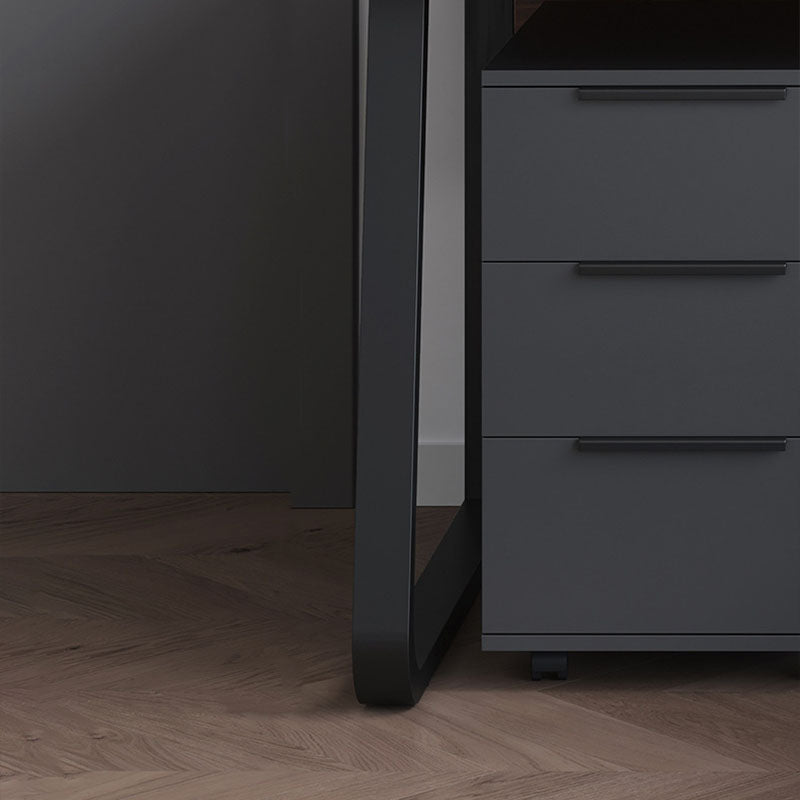 Rectangular Office Desk Wooden and Metal Writing Desk, Natural Clearhalo 'furn' 'furn_office_desk' 'Furniture' 'Office Desks' 'Office Furniture' 'office_desk' 5692455
